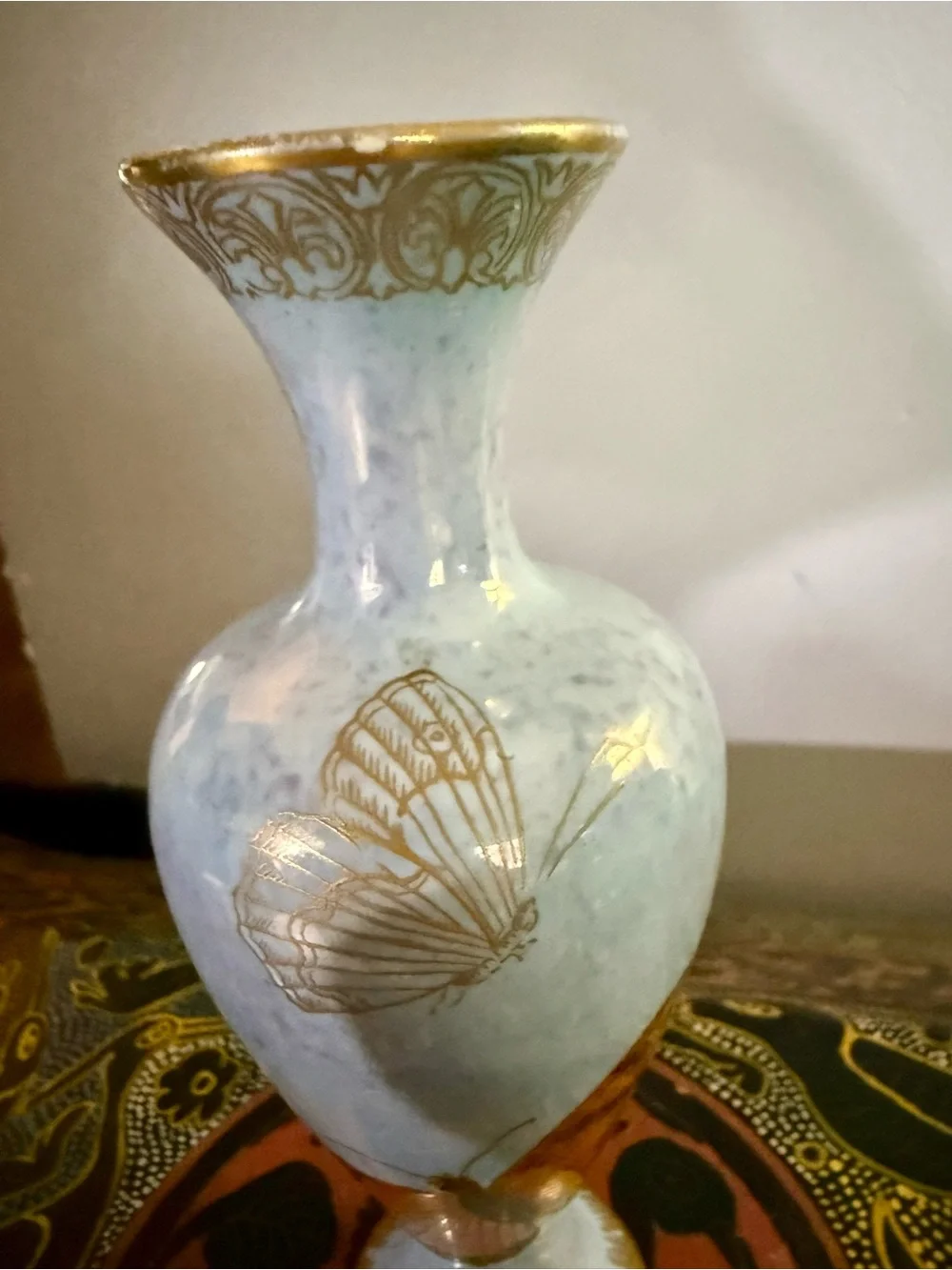 Art Deco Carlton Ware Armand Blue Butterfly Lustre Vase 1920s Antique - Picture 5 of 10